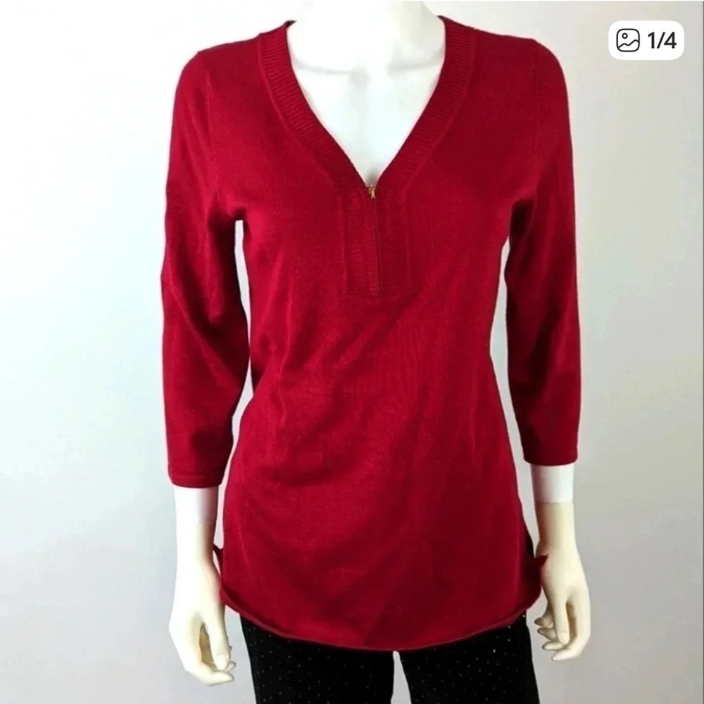 Red V-Neck Women's Top